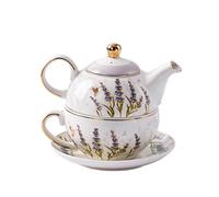 480ml Ceramic Tea for One Set Gold Plated Porcelain Teapot Cup Saucer Lavender Coffee Kettle Mug Afternoon(Beige)
