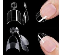 480PCS Nail Tips, 240 Short Almond and 240 Square Gel Nail Extension Half Cover, Clear False Nails for Nails Extensions, Builder Gel, DIY Manicure and Professional Use, 12 Sizes