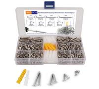 480pcs Wood Screws Assortment, M3 M4 Countersunk Self Tapping Screws, 8 Sizes Small Screw for Wood with 30pcs Screw Anchorss,for Furniture, Woodworking, DIY Model Fixing