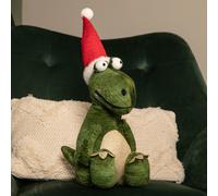 48cm Green Sitting Christmas Dinosaur with Santa Hat