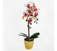 Leaf Orchid Artificial Pink Gold Pot 48Cm Harlequin