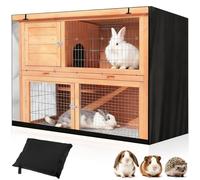 48in Double Rabbit Hutch Cover with Visible Window, Windproof Waterproof Thermal Cage Covers, Small Animal Outdoor Protection, Winter Dustproof Pet Hutches Pens Cover for Bunny,Guinea Pig Cages(Black)