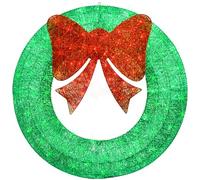48in Outdoor Christmas Wreath Decoration - Large Lighted Christmas Wreath Outdoor Pre-Lit LED Metal Holiday Decor for Home Exterior and Garden with 140 Lights, Extension Cable, Festive Bow - Green