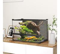 PawHut Reptile Glass Terrarium, Reptile Vivarium with Stone Background, Front Ventilation, Escape-Proof Knob Lock, Glass Enclosure for Lizards, Horned Frogs, Snakes, 50 x 30 x 35 cm, Black