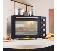 Cooks Professional Mini Portable Oven with Ceramic Hobs | Energy Efficient Electric Countertop Cooker with Two Hot Plates & Wire Rack Baking Tray | Kitchen Grill Ovens | 48L Capacity | Black & Copper