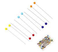 48mm Extra Long Sewing Pins with Glass Heads 100 Pieces - 0.8mm thick Quilting Pins for Dressmaking, Jewellery & Crafts