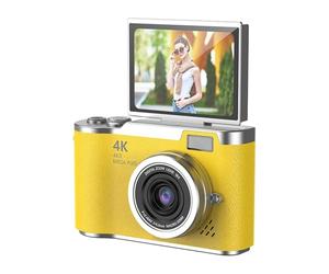 48MP 1080P Digital Camera with 2.4'' Flip Screen and 18X Zoom, 4 Hour Long Battery Vlogging Camera for Teens, Beginners, Built-in Games and Filters for Travel, Youtube, TikTok (Yellow)