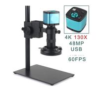 48MP 4K 2K USB Industrial Digital Video Microscope Camera + Zoom 130X C-Mount Lens LED Ring Light For Repair Soldering(A suit)