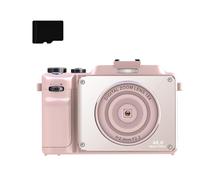 48MP 4K Digital Camera, 18X Digital Zoom, Built-in Fill Light, Anti-shake, Auto Focus, Dual Camera with 32GB TF Card (Pink)