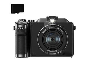 48MP 4K Digital Camera, 18X Digital Zoom, Built-in Fill Light, Anti-shake, Auto Focus, Dual Camera with 32GB TF Card (Black)