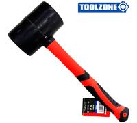 48oz TOOLZONE Rubber Mallet with Fibreglass Shaft - Black Head, Red Grip, Heavy-Duty DIY Paving Hammer (UK)