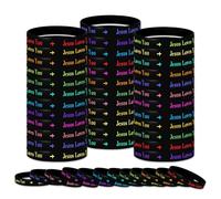 48P Black Jesus Loves You Rubber Bracelets Elastic Christian Wristbands