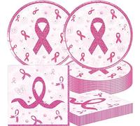 48Pack Breast Cancer Awareness Decorations Party Supplies include 24 plates, 24 napkins for the Breast Cancer Awareness Decorations birthday party Decoration