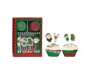48pc Christmas Cupcake Cases & Toppers Set