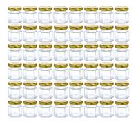 48Pc Hexagonal Glass Jars 45ML, Mini Mason Jar with Airtight Gold Metal Lid
