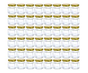 48Pc Hexagonal Glass Jars 45ML, Mini Mason Jar with Airtight Gold Metal Lid
