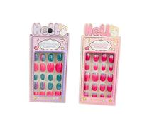 48Pcs 2 Pack Children Acrylic Fake Nails Press on Pre-glue Full Cover Glitter Color Rainbow Unicorn Mermaid Kids Stick On False Nail Art Kits Set Girls Birthday Gift (48pcs set01)