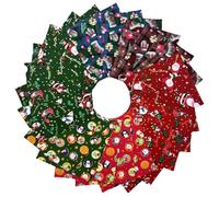 48Pcs 5x5 Inch Christmas Fabric Squares,100% Cotton Pre-Cut Quilt Clearance Charm Packs,8 Holiday Patterns for Quilting, Sewing DIY Crafts
