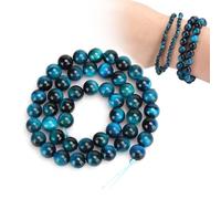 48PCS 8MM Blue Tiger Eye Beads, Natural Blue Gemstone Energy Stone Round Loose Beads Semi Precious Stone Beads for Bracelet Necklace Jewelry Making Home Decoration DIY