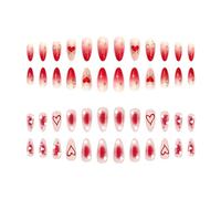 48Pcs ABS Presses on Nails Comfortable Red Heart Bows Romantics Sweet Design for Various Occasions Romantics Design Nail
