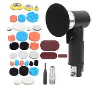 48Pcs Air Sander Kit, Pneumatic Eccentric Polisher with 3mm Orbit for Car Waxing and Metal Detailing, Includes 6 Types of Polishing Pads for Rust Removal and DIY Auto Care (European Style Valve)
