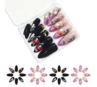 48pcs Almond French Tips Fake Nails Acrylic Nails Spiders Web Stick On For Women Halloween Press On Gifts Full Cover Artificial Nail