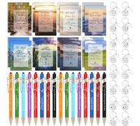 48Pcs Bible Notebooks Christian Gifts Set Bulk Christian Scripture Inspirational Scripture Ballpoint Pens Bible Verse Keychain Motivational Christian Gifts for Teacher Friend Coworker Church Gifts