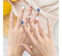 48Pcs Blue Wave Starfish Shells, Cute Summer Nails Decorations Exquisite Press on Nails Short, Personalized Design Resort Style Suitable for Women of All Ages