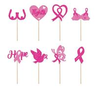 48pcs Breast Cancer Awareness Cupcake Toppers Glitter Pink Ribbon Fight Beliveve Hope Cupcake Picks Decorations for Pink Ribbon Party Cake Decorations Supplies