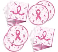 48Pcs Breast Cancer Party Decorations Include Plates Napkins Guests Cancer Free Party Decorations Serve 24 Guests Breast Cancer Party Supplies