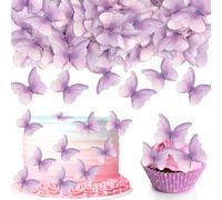 48pcs Butterfly Cake Decorations, 3D Edible Butterfly Cupcake Toppers,Cake Topper Decorations Purple Butterfly Cupcake Toppers for Birthday Wedding Party Baby Shower Party Cupcake Decoration