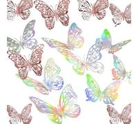 48Pcs Butterfly Cupcake Topper,3D Butterfly Cake Topper 3 Sizes,24*Rose Gold and 24*Fantasy Silver Butterfly Decorations for Wedding Anniversary Birthday Party Decorating