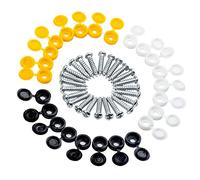 48PCS Caps and Screws Car License Plate Fixing Fitting Kit Car Number Plate Fixing Fitting Kit (White Yellow & Black Caps)