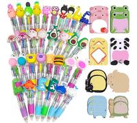 48Pcs Cartoon Multicoloured Ballpoint Pens Set, Cute 4-in-1 Colored Retractable Pens with Animal Sticky Notes, Multi Coloured Pens All in One, Mini Pens for Office School Gifts Party Bag Fillers