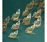48pcs. Champagne Gold Butterfly Wall Stickers Wedding Decoration Paper Wall Decal Removable Mural Butterflies Sticker Bedroom Living Room Showcase Classroom School Nursery Birthday Anniversary Decor