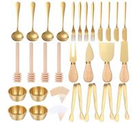 48Pcs Charcuterie Serving Utensils Gold Charcuterie Accessories Stainless Steel Cheese Mini Gold Serving Tongs Spoons Forks Dipping Bowls Toothpick Flags for Kitchen Wedding Christmas Family Party