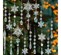 48pcs Christmas Crystal Ornaments for Tree - Iridescent Christmas Tree Ornaments Acrylic Snowflakes Drop Icicle Pendants Hanging Ornaments for Xmas Tree Winter Holiday Frozen Party Decorations