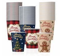 48pcs Christmas Paper Cup, 9oz Disposable Christmas Coffee Cups for Party | Christmas Tree Gingerbread Man Buffalo Plaid Cups Red and Green Cup for Xmas Celebration Juice Coffee Hot Cold Beverage Drink