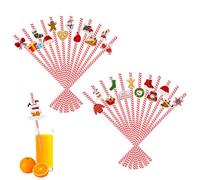 48Pcs Christmas Paper Straws Christmas Drinking Straws Set Recyclable Drinking Straws Snowman Reindeer Gingerbread Man Santa Claus for Cocktails, Drinks, Xmas Party Supplies