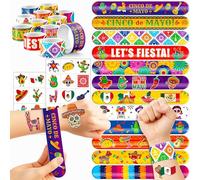 48PCS Cinco de Mayo Party Favor Set - 24PCS Temporary Pre - cut Tattoos & 24PCS Slap Bracelets - Mexican Fiesta Birthday Supplies, Baby Shower Gifts, Classroom Rewards & Party Decor for Kids