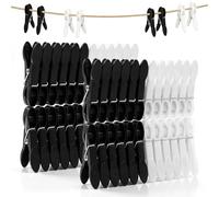 48PCS Clothes Pegs for Washing Line, Strong Grip Plastic Laundry Pegs with Stainless Steel Spring, UV Resistant & Rustproof, Heavy Duty Washing Pegs for Home Garden & Bathroom Outdoor - Black & White
