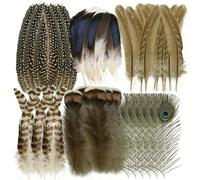 48Pcs Craft Feathers Decorations, Natural Feathers Bulk, 6 Styles Assorted Colors Peacock Feather Bulk Turkey Hat Feather Decors, Real Feathers Accessories for Jewelry Wedding Party Parade Supplies