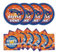 48Pcs Dart War Paper Plates and Napkins Dart War Party Decorations Blue and Orange Birthday Party Supplies Battle Video Game Disposable Tableware Set for Kids Boys' Birthday Baby Shower Serves 24