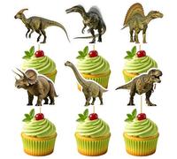 48Pcs Dinosaur Cake Toppers Set, 6 Unique Designs for Dinosaur Birthday Decorations, Park Themed Party Supplies, Non-Edible Cupcake Toppers and Cake Decorations
