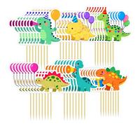 48Pcs Dinosaur Cake Toppers Set - Dinosaur Cupcake Toppers for Birthday Party Decorations, Dino Themed Baby Shower, Cake Decorations with Food-Safe Sticks