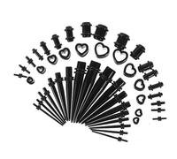 48Pcs Ear Stretching Kit Acrylic Heart Tunnels & Plugs for Starter Expanders Ear Gauge Stretching Kit Lightweight Black Gauges for Ears Body Piercing Jewelry Earring Gauges for Women Men (14G-00G)