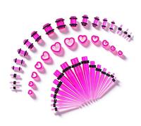 48Pcs Ear Stretching Kit Acrylic Heart Tunnels & Plugs for Starter Expanders Purple Ear Gauge Stretching Kit Lightweight Gauges for Ears Body Piercing Jewelry Earring Gauges for Women Men (14G-00G)
