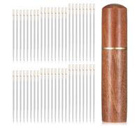 48Pcs Easy Threading Large Eye Steel Needles, 3 Sizes Self Threading Needles with Rosewood Needle Box, Hand Sewing Stitching Needle for DIY Embroidery Mending Sewing Projects
