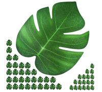 48pcs Fake Leaves, Artificial Palm Leaves, Tropical Palm Monstera Plant Leaves for Hawaiian Jungle Theme Party Banquet Table Decorations Birthday Wedding(8 Inch and 6 Inch)
