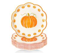 48Pcs Fall Pumpkin Paper Dessert Plates 7 Inch, Scalloped Orange Edge